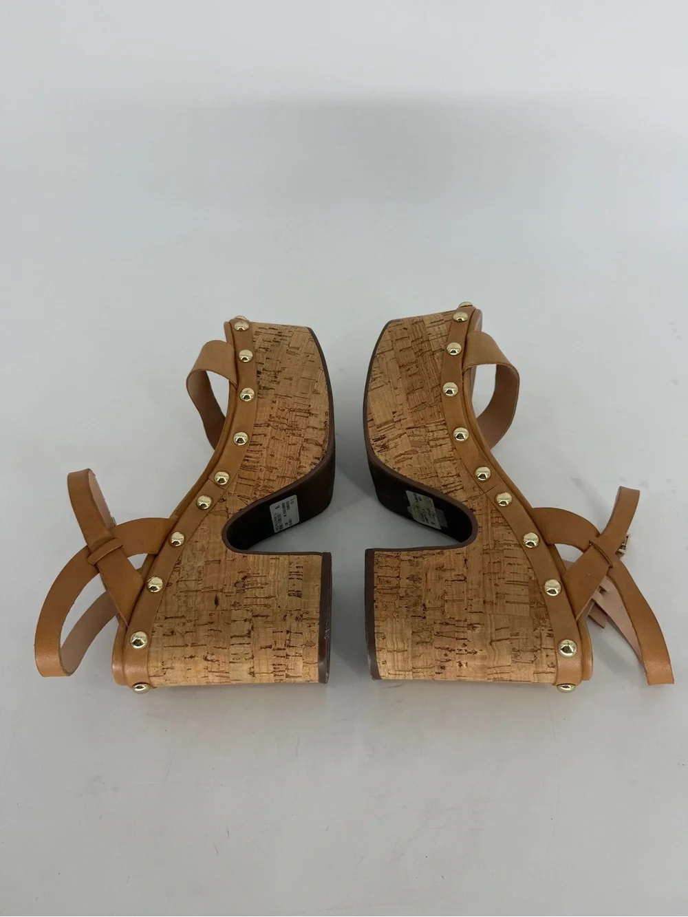 Schutz Cork Neutral Studded Open Toe Platform Sandal Size 7
